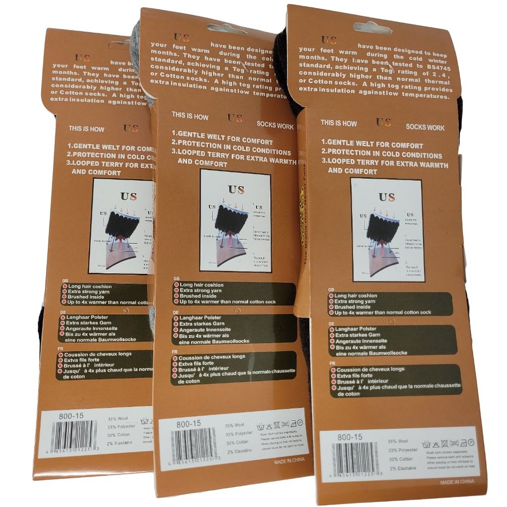 Men Merino Lamb Wool Crew Socks, Comfy Winter Warm Boot Sux, 6 Pairs, 10-13 NEW - Picture 2 of 2